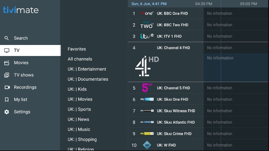 Electronic Program Guide interface for iptv providers on Liveandvod